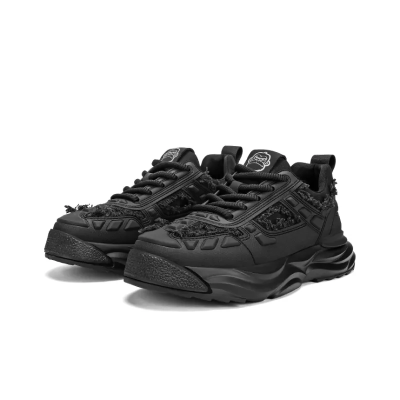 BOIGEMES Anti Slip And Wear Resistant Height Increasing Low Top Chunky Sneakers Men's Black-1