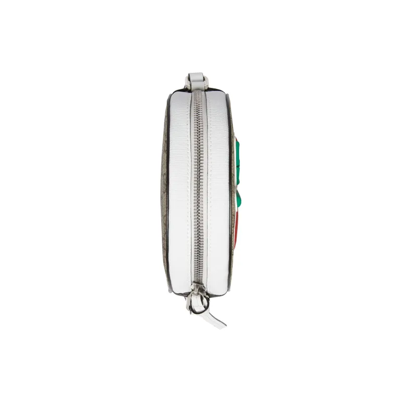 GUCCI Canvas With Leather Shoulder Bag Crossbody Bag Kids' Ivory White With Brown And Red Accents-5