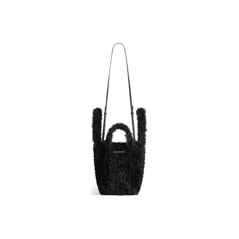 Balenciaga Curled Faux Fur One Shoulder Handbag Extra Small Women's Black-4