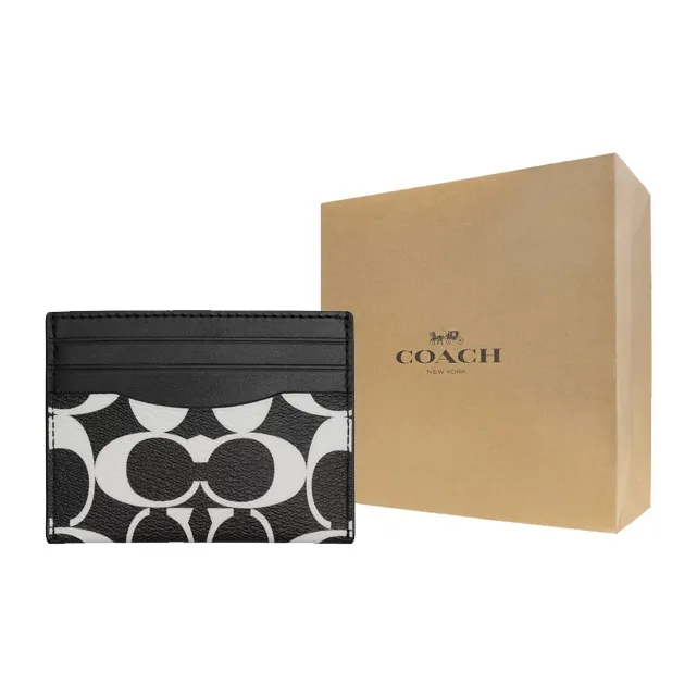 COACH Card Case PVC With Cow Leather Card Holder Card Holder Unisex Black & Chalk White-3