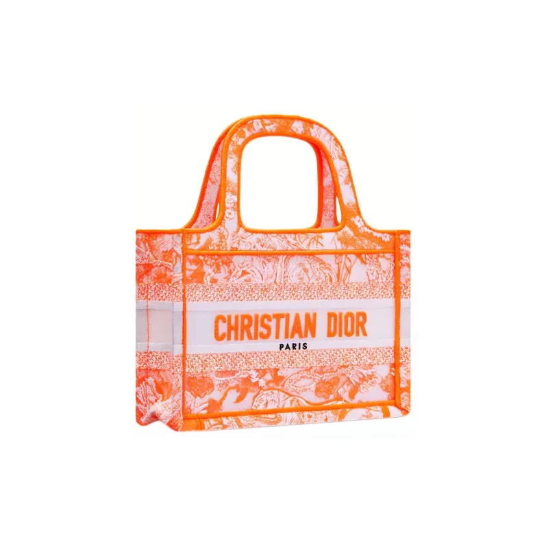 DIOR BookTote Transparent Effect Canvas Shoulder Bag Crossbody Bag Handbag Mini Women's Fluorescent Orange-1