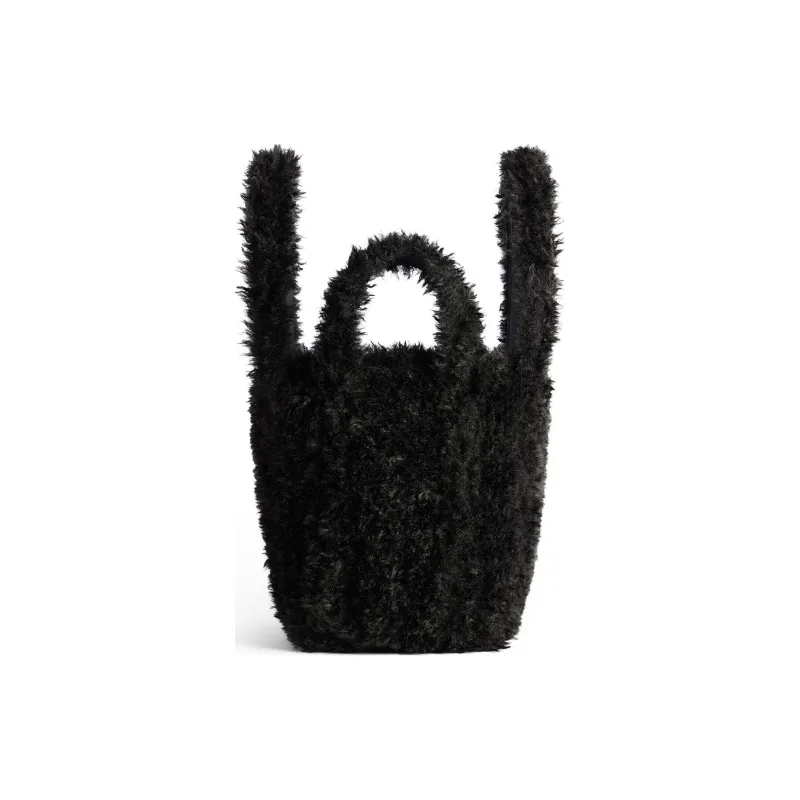 Balenciaga Curled Faux Fur One Shoulder Handbag Extra Small Women's Black-3