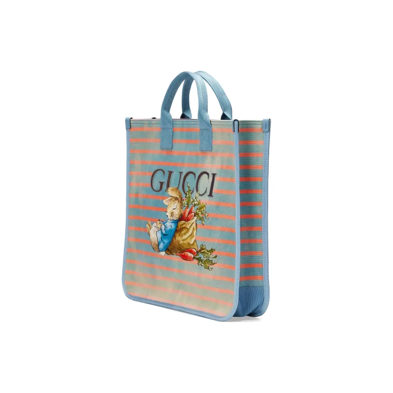 GUCCI Peter Rabbit™ Collaboration Canvas Tote Bag Shopping Bag Handbag Kids' Orange & Light Blue-1