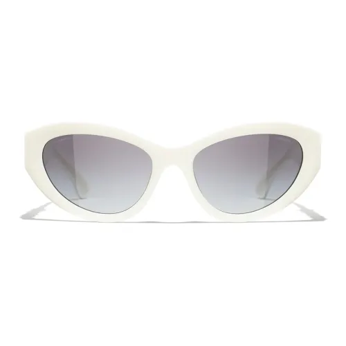 CHANEL Acetate Irregular Shape Sunglasses Unisex White