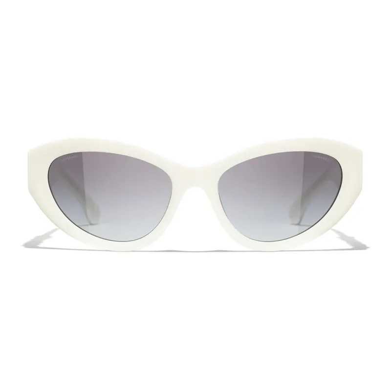 CHANEL Acetate Irregular Shape Sunglasses Unisex White-0