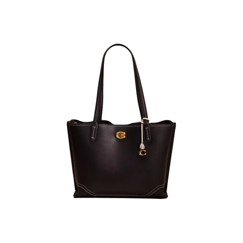 COACH Willow Polished Pebble Leather Tote Bag, Shopping Bag, Shoulder Bag, Handbag Large Size Women's Black-0