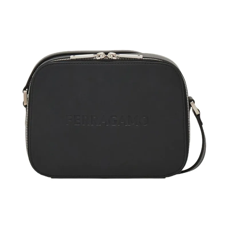 FERRAGAMO Matte Calfskin Camera Bag Shoulder Bag Crossbody Bag Men's Black-0