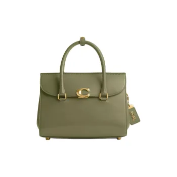 COACH Calfskin Shoulder Bag Crossbody Bag Handbag Medium Size Women's Brass With Moss
