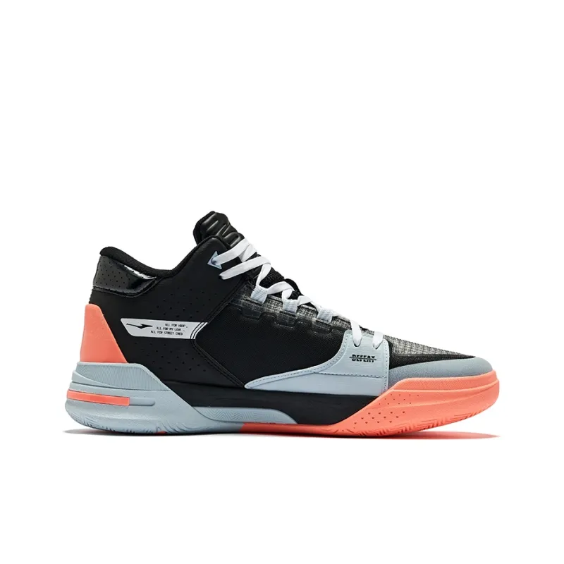Erke Qibian Qi-Wuwei Cushioned Wear-Resistant Slip-Resistant High-Top Basketball Shoes Men's Jet Black Ork White-1