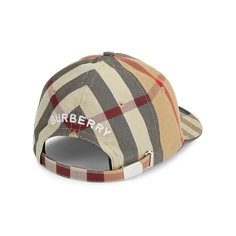 Burberry Cotton Fabric Lambskin Leather Baseball Caps Women's Brown-1