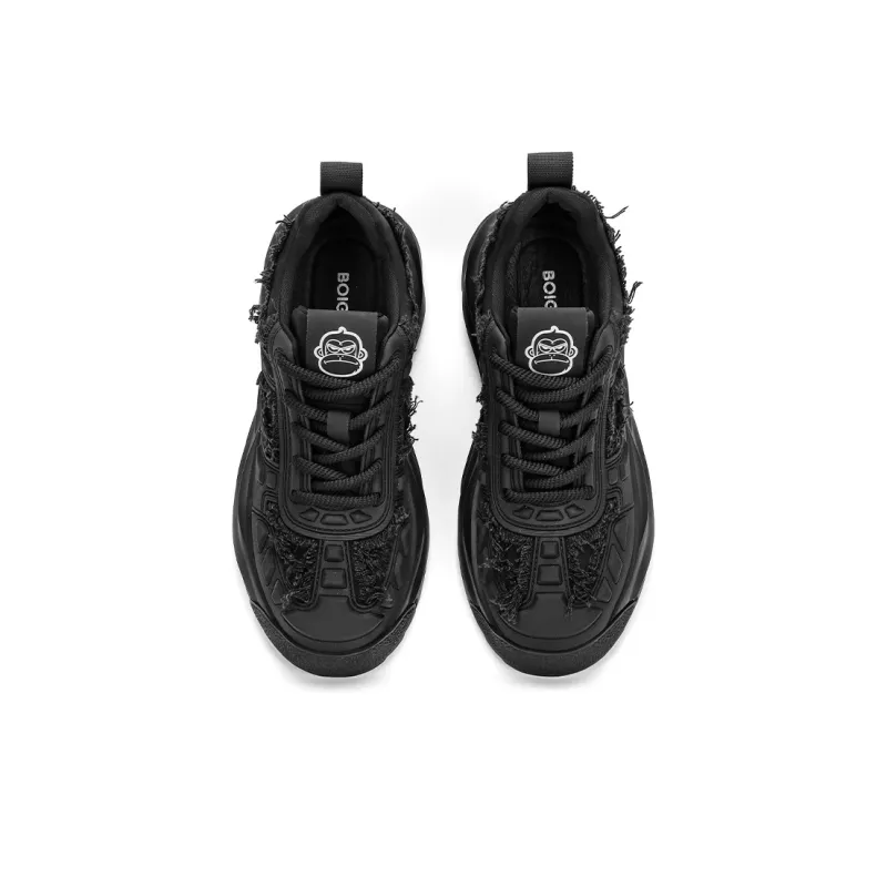BOIGEMES Anti Slip And Wear Resistant Height Increasing Low Top Chunky Sneakers Men's Black-2