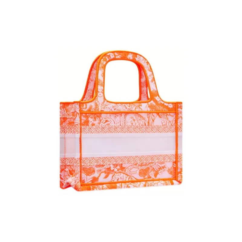 DIOR BookTote Transparent Effect Canvas Shoulder Bag Crossbody Bag Handbag Mini Women's Fluorescent Orange-3