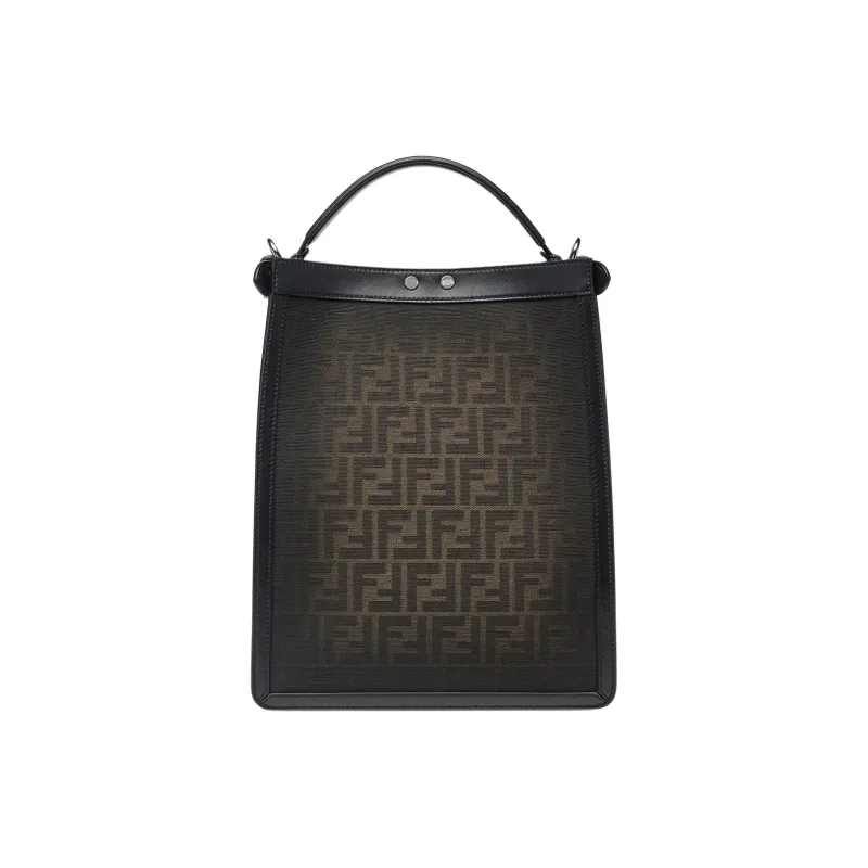 FENDI Fabric With Leather One Shoulder Handbag, Crossbody Bag Small Size Men's Brown-4