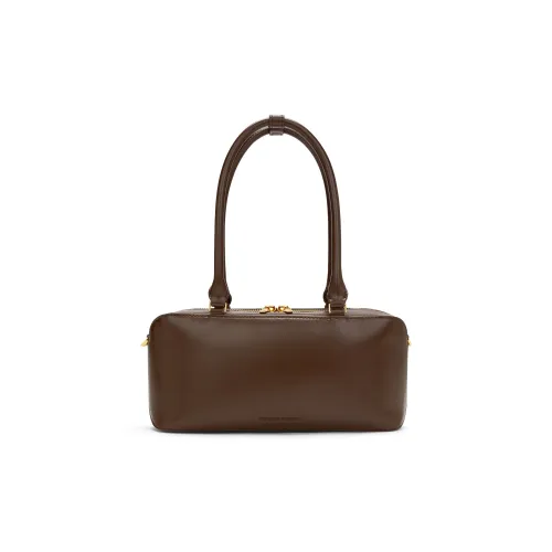 CHARLES&KEITH PU Synthetic Leather Shoulder Bag, Portable Small Square Bag Medium Size Women's Dark Brown/Oat