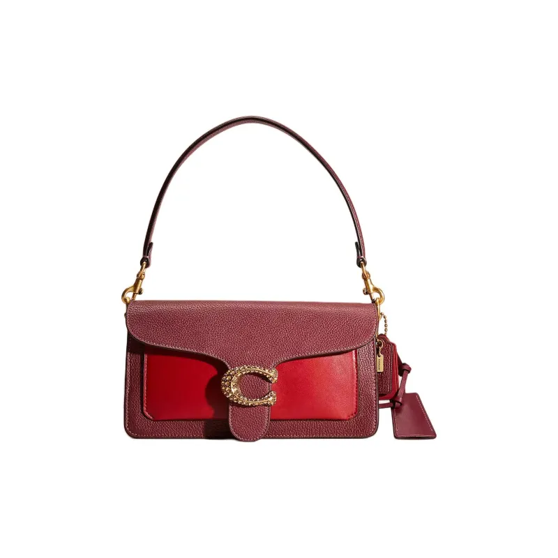 COACH Tabby Polished Pebbled Leather Portable Crossbody Bag Shoulder Bag Medium Size Women's Brass & Burgundy-0