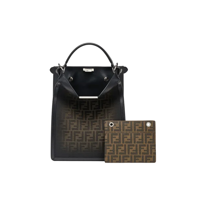FENDI Fabric With Leather One Shoulder Handbag, Crossbody Bag Small Size Men's Brown-2