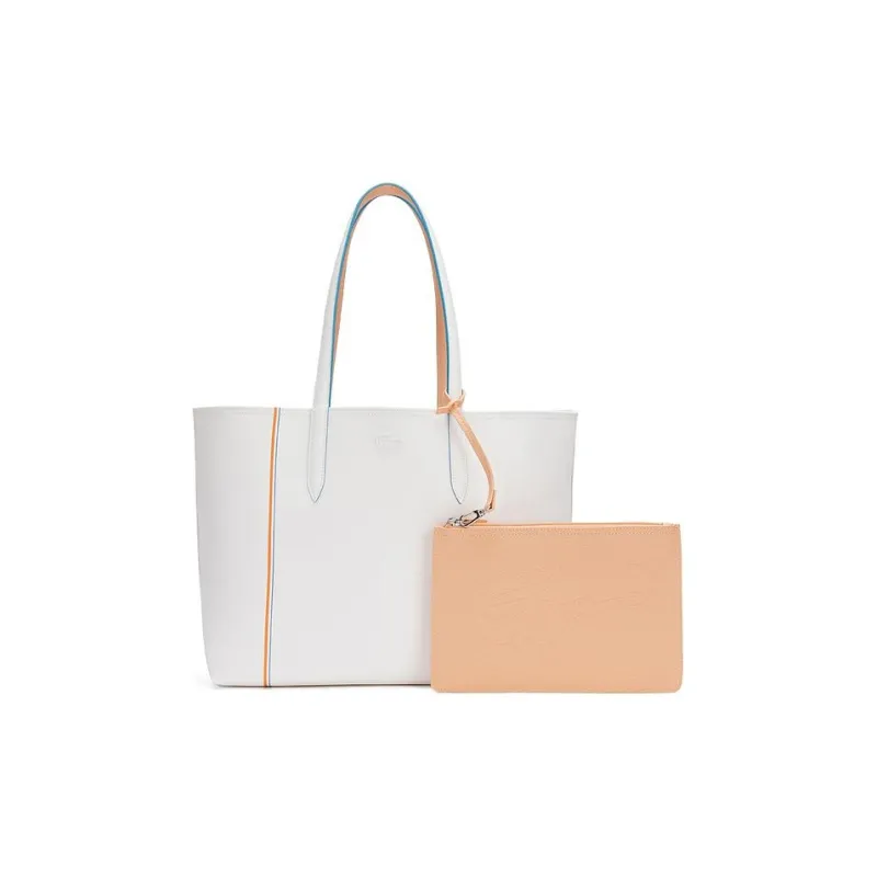LACOSTE PVC Tote Bag Shopping Bag Shoulder Bags Regular Women's Ivory & Peach Pink-1