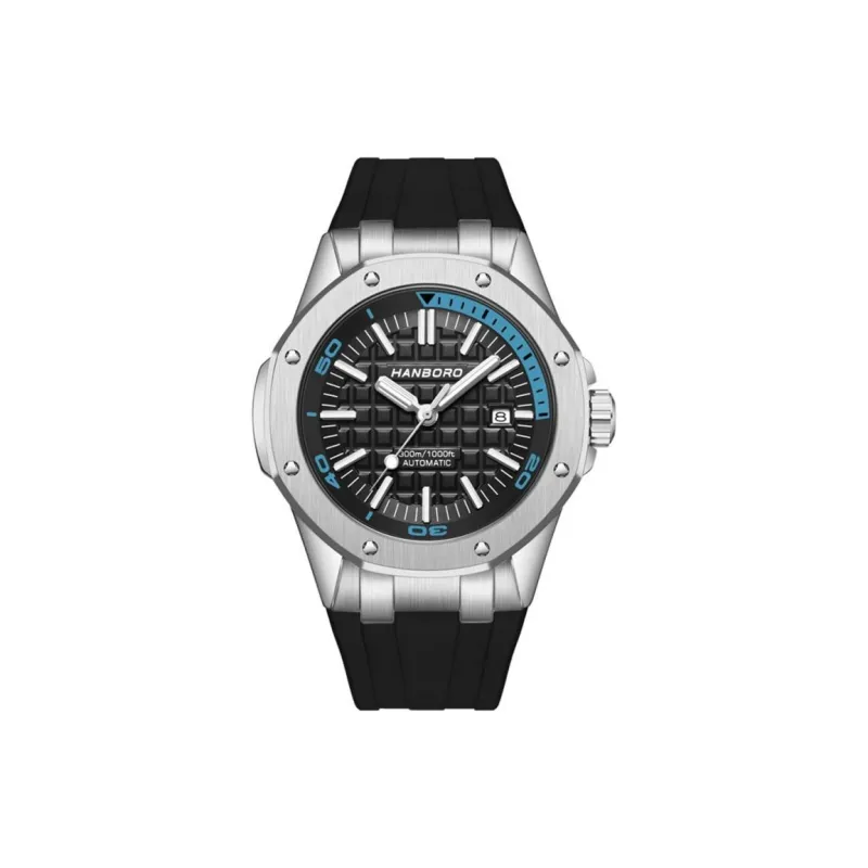 HANBORO Diving Collection Automatic Mechanical Movement Silicone Strap Watch Men's Watches White Dial-0