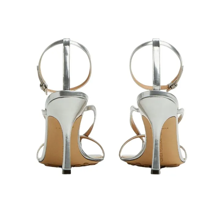 Bottega Veneta Stretch One Strap Sandals 9cm Women's Silver-4