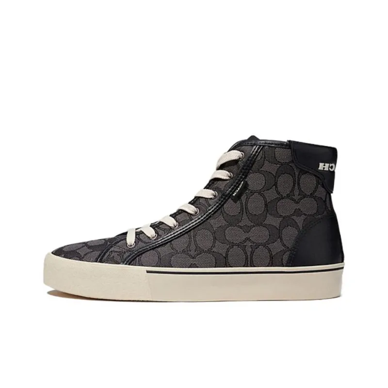 COACH Skate High Top Stylish Skateboarding Shoes Men's Black-0
