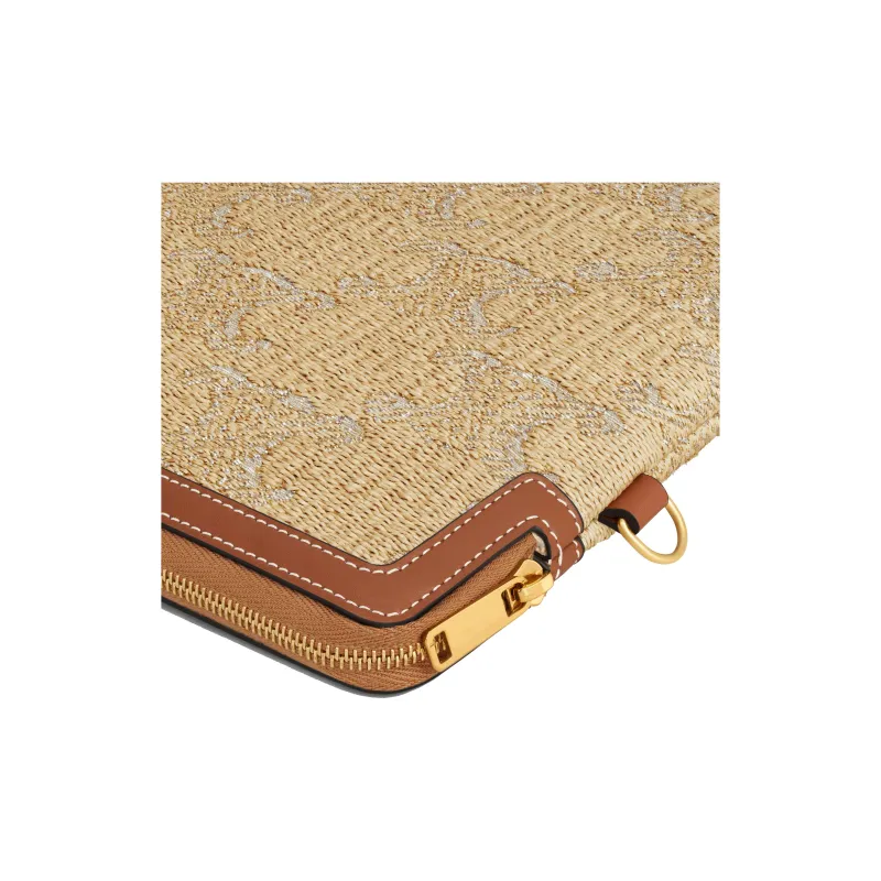 CELINE Triomphe Fabric With Calfskin Clutch Small Size Women's Natural & Silver-4