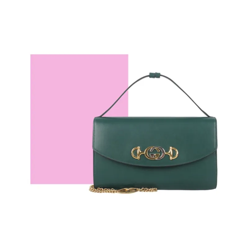GUCCI Zumi Leather Portable Crossbody Bag Shoulder Bag Women's Green-4