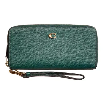 COACH Continental Wallet Cross-Stitch Leather Wallet Small Size Women's Brass Solid Pine Wood