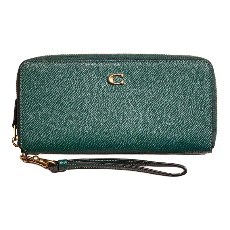 COACH Continental Wallet Cross-Stitch Leather Wallet Small Size Women's Brass Solid Pine Wood-0