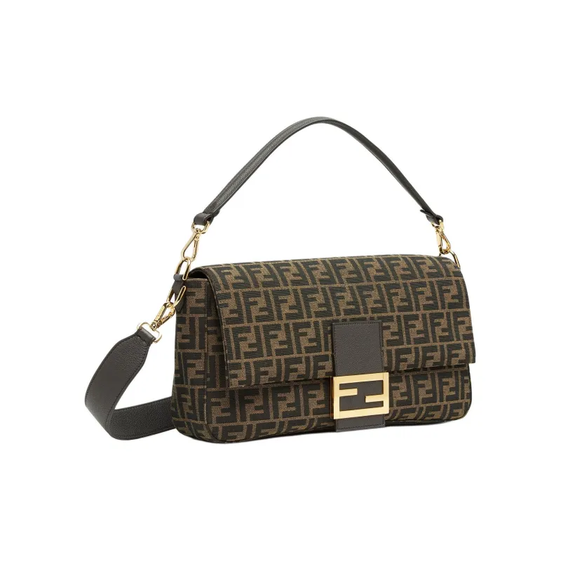 FENDI Jacquard Fabric Baguette Bag One Shoulder Handbag Unisex Brown-1