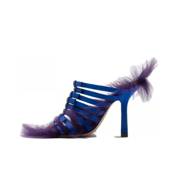 Burberry Shearling trim Strappy Satin Sandals
