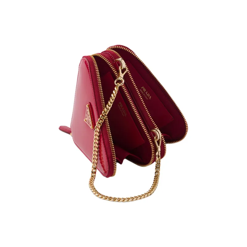PRADA Leather One Shoulder Crossbody Clutches Mini Women's Cherry Red-4