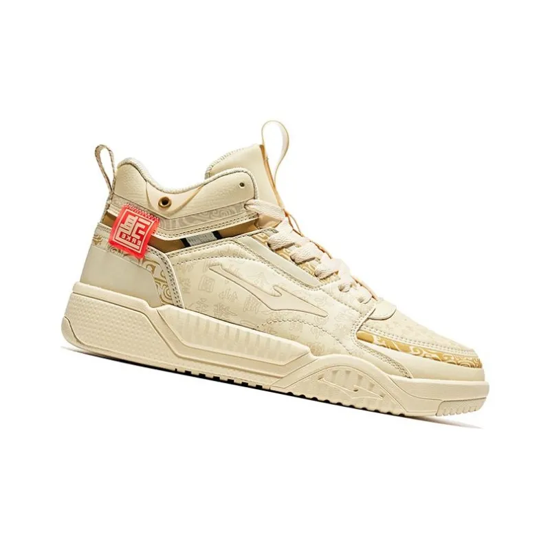 HENANBOWUYUAN x Erke Coverage Warm Slip Resistant High Top Skateboard Shoes Women's White Red-1