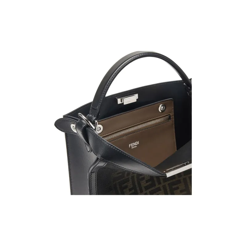 FENDI Fabric With Leather One Shoulder Handbag, Crossbody Bag Small Size Men's Brown-6