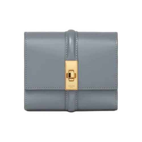 CELINE Smooth Finish Calfskin Wallet Small Size Women's Blue Gray