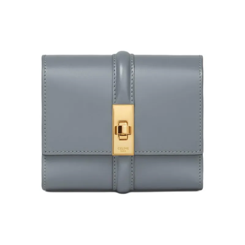 CELINE Smooth Finish Calfskin Wallet Small Size Women's Blue Gray-0