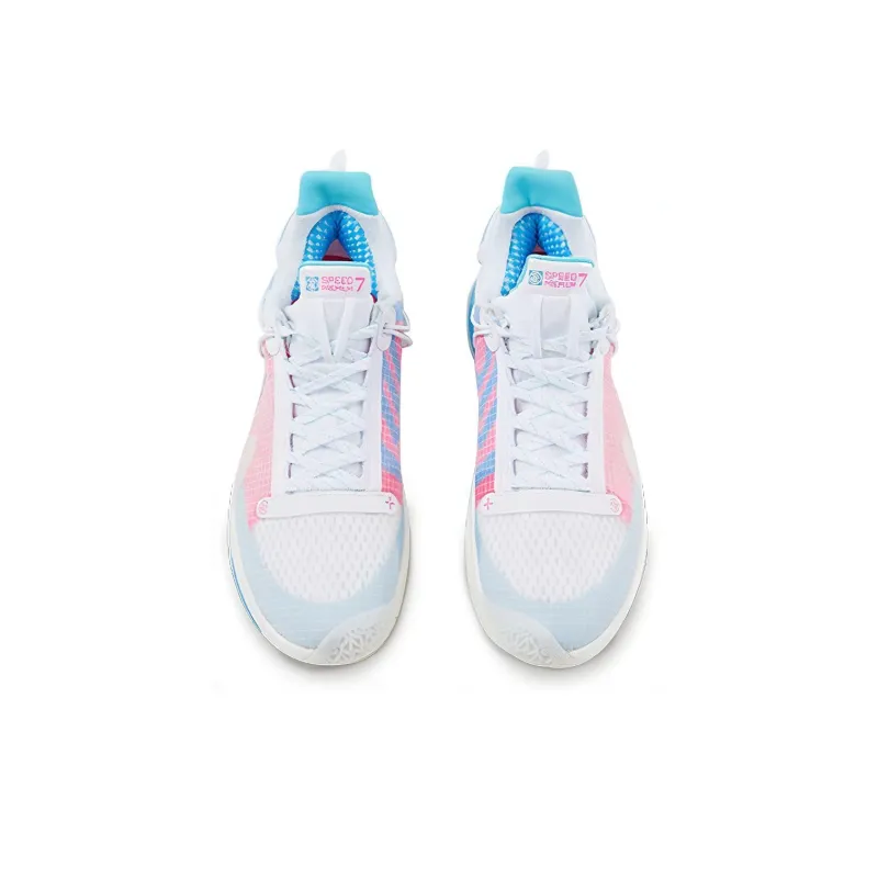 LiNing Speed 7 Premium PE Durable Breathable Low-Top Basketball Shoes Men's White Blue Pink-2