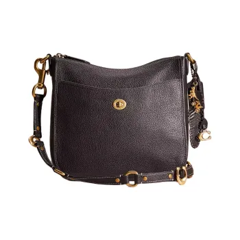 COACH Chaise Polished Pebbled Leather Shoulder Bag Crossbody Bag Large Size Women's Brass & Black