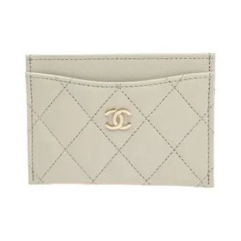 CHANEL Lambskin Card Holder Card Holder Women's Light Gray