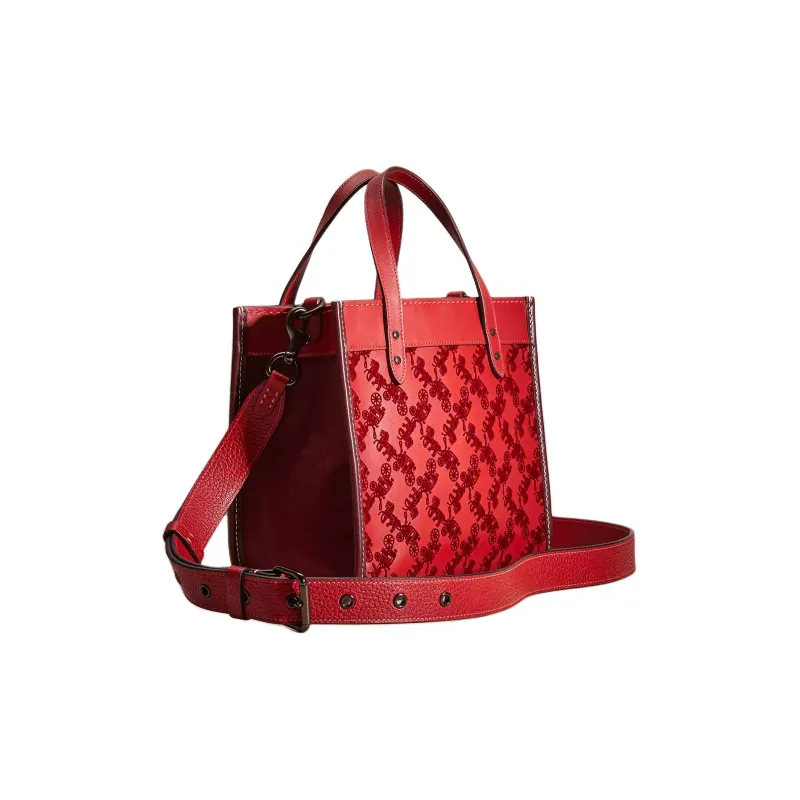 COACH Calfskin With Suede Tote Bag, Shopping Bag, Shoulder Bag, Crossbody Bag, Handbag Trumpets Women's Tin & Red-1