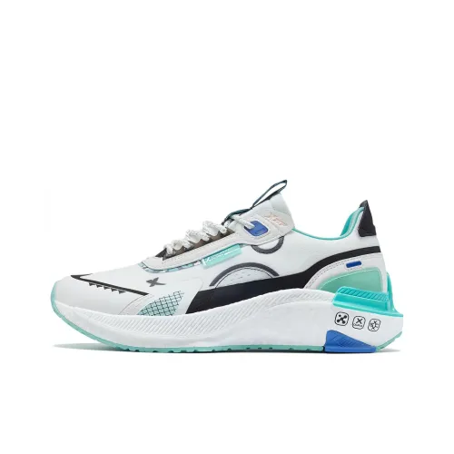 XTEP Shock Absorbing, Non Slip, Wear Resistant, Breathable And Lightweight Low Top Running Shoes Men's White Black Blue