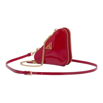 PRADA Leather One Shoulder Crossbody Clutches Mini Women's Cherry Red