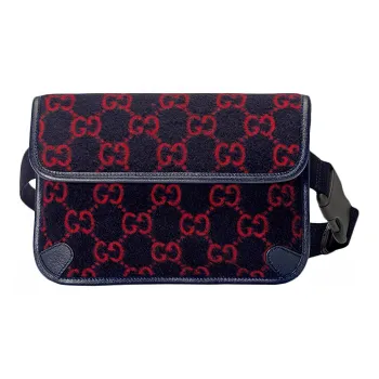 GUCCI Wool Bonded Leather Shoulder Bag Crossbody Bag Sling Bag Fanny Pack Unisex Red Blue