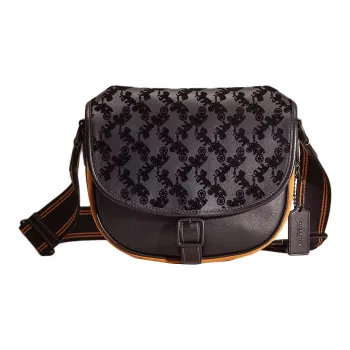 COACH Refined Calfskin With Suede Shoulder Bag, Crossbody Bag Medium Size Women's Matte Black & Black