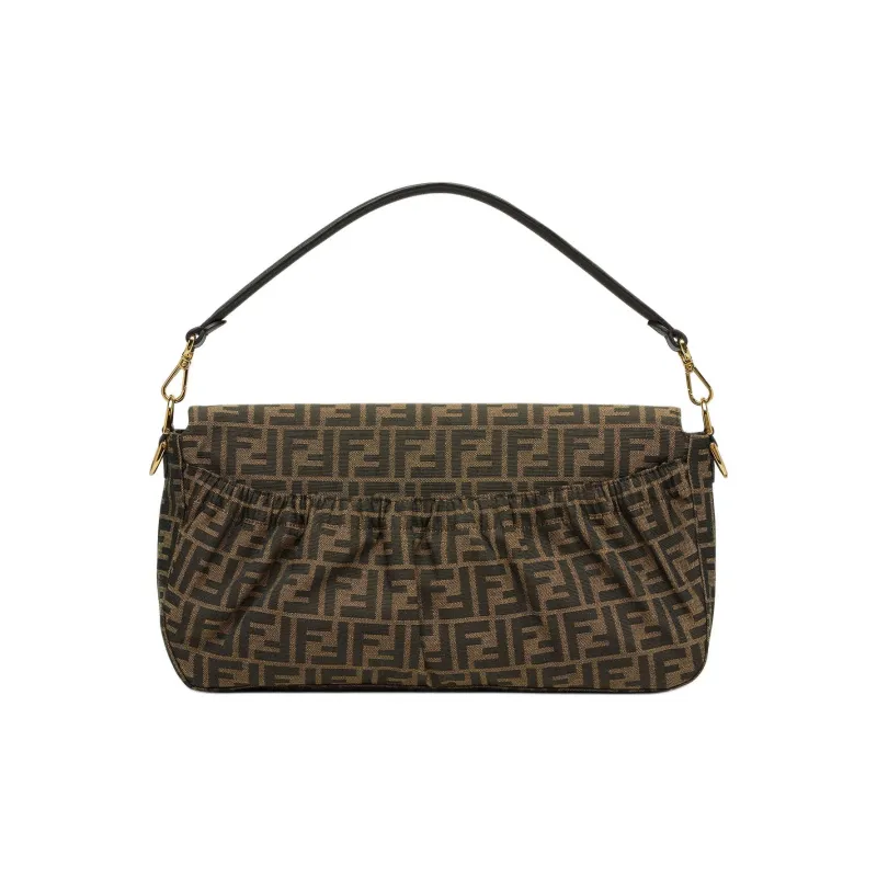 FENDI Jacquard Fabric Baguette Bag One Shoulder Handbag Unisex Brown-2