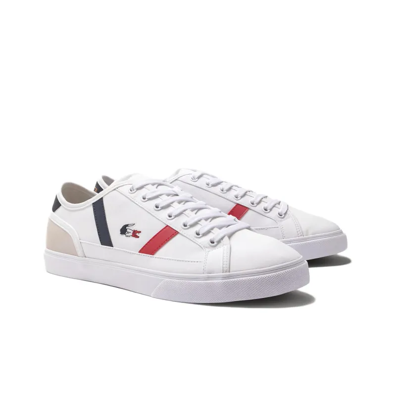 LACOSTE Slip-Resistant Low-Top Skateboard Shoes Men's White Red Blue-2
