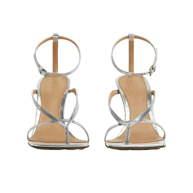 Bottega Veneta Stretch One Strap Sandals 9cm Women's Silver-3