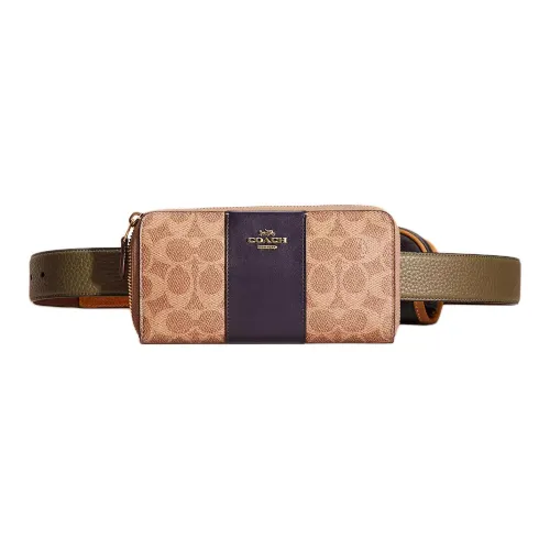 COACH Belt Canvas With Calfskin Fanny Pack Small Size Unisex Brass & Brown & Inks
