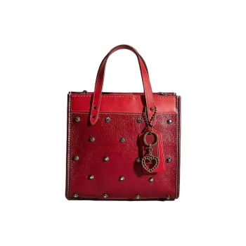 COACH Calfskin With Suede Tote Bag, Shopping Bag, Shoulder Bag, Crossbody Bag, Handbag Trumpets Women's Tin & Red