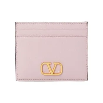 Valentino Grain Calfskin Card Holder Women's Light Pink