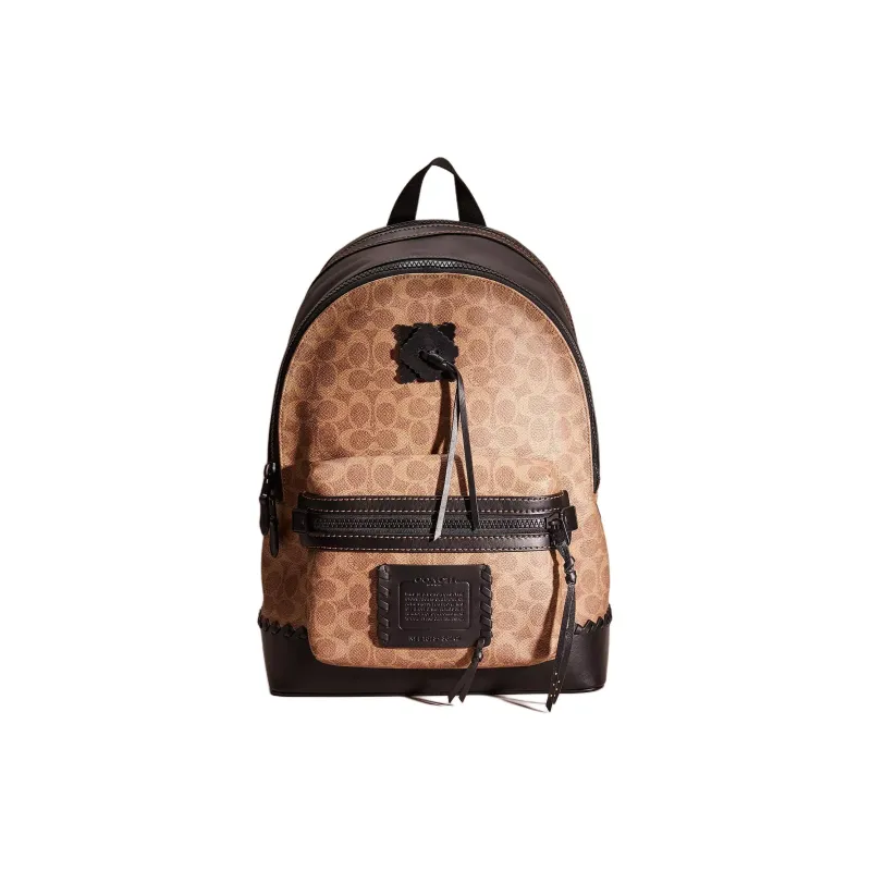 COACH Academy Coated Canvas With Genuine Calfskin Backpack Large Size Unisex Matte Black/Black/Khaki-0